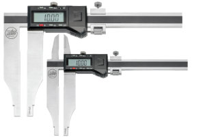 Digitale Messschieber in Standardausführung mit Messbereichen bis 1000 mm. Digitale Messschieber mit Feineinstellung und mit oder ohne Messerspitzen.